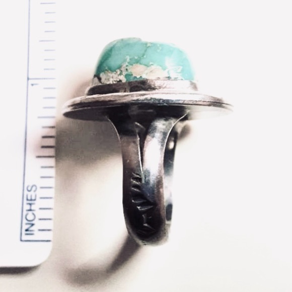Old Pawn Silver and  Royston Turquoise Nugget Ring - Picture 6 of 13